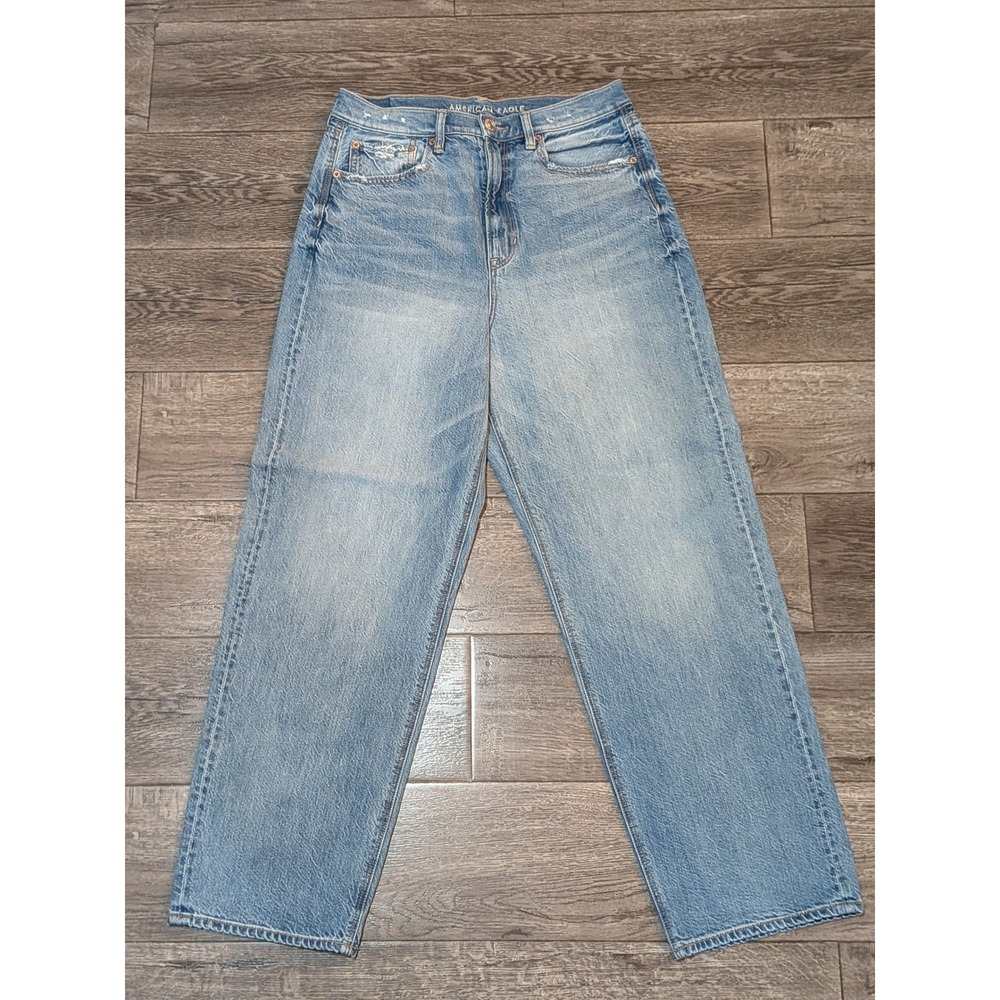 American Eagle Baggy Jeans Womens 12 Regular Light Wash High Rise Wide Leg Denim